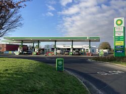 View into a BP forecourt from the road.